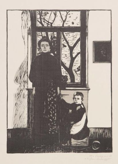 Wilhem LAAGE (1868-1930) 
Mère et enfant, 1908 (Hagenlocher 83). 348 x 258. Bois...