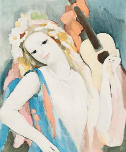 D'après Marie LAURENCIN (1883-1956) 
Femme à la guitare. 570 x 473. Gravure en couleurs,...