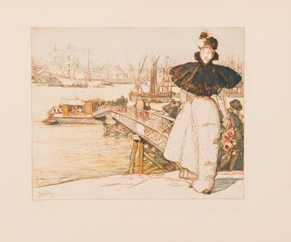 AUGUSTE LEPERE (1849-1918) 
Embarcadère sur la Garonne, Bordeaux - Marchandes au...