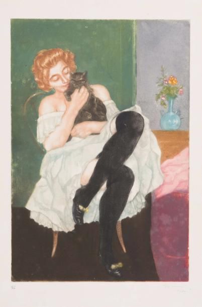 CHARLES MAURIN (1856-1914) 
Les bas noirs (femme rousse et chat), vers 1895 - Nu...