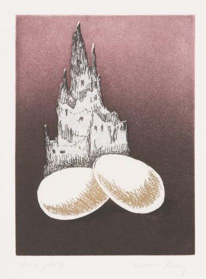 MAN RAY (1890-1976) 
Deux oeufs, 1972 (Anselmino 40B), planche de la série
Electro-magie....