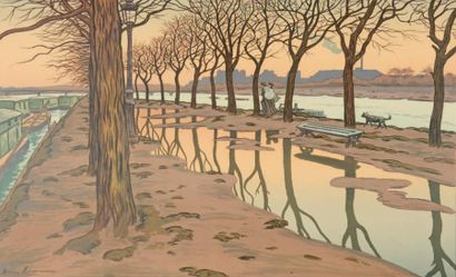 Henri RIVIERE (1864-1951) 
L'Île des Cygnes, planche I de la série des Paysages Parisiens,...