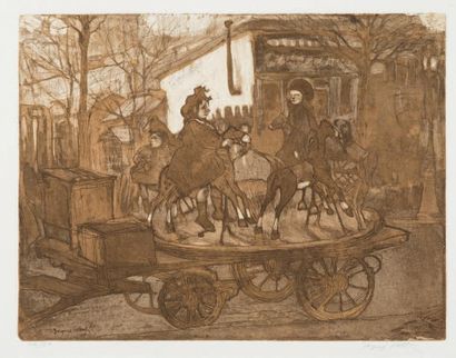 Jacques VILLON (1875-1963) 
Le manège rue Caulaincourt ou Le petit manège aux chevaux...