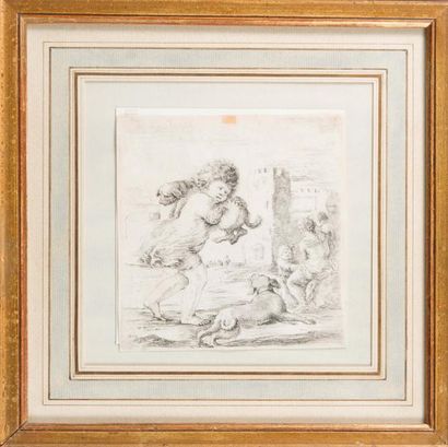 Stefano della BELLA (1610-1664) 
Saint Jean-Baptiste enfant, mordant dans un fruit...