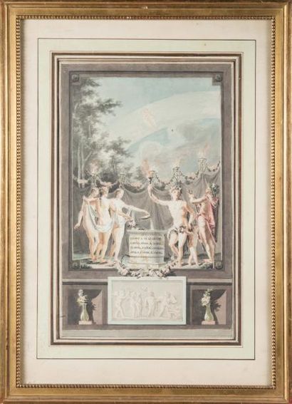 École du XIXe siècle 
Ode à l'Amour
Aquarelle et lavis d'encre.
34,5 x 22 cm