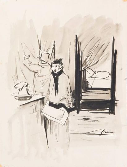 Jean-Louis FORAIN (1852-1931) 
Les rideaux fermés
Dessin à l'encre au pinceau et...