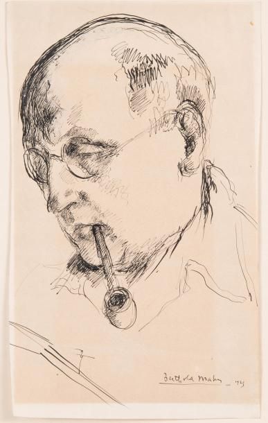 Charles-Désiré BERTHOLD-MAHN (1881-1975) 
Portrait d'homme à la pipe, 1925
Dessin...