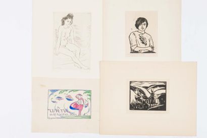 Robert BONFILS (1886-1952) 
Réunion d'estampes: paysages, personnages, sujets divers.
Environ...