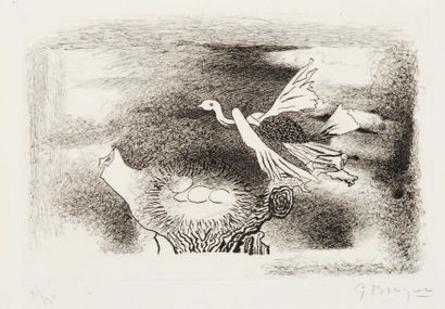 Georges BRAQUE (1882-1963) 
Le nid (Oiseau IX), 1955 (Vallier 101). 220 x 332. Eau-forte,...
