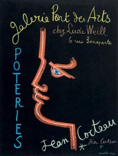 Jean COCTEAU (1889-1963) 
Lions Club, 1958 - Poteries, affiche pour une exposition...