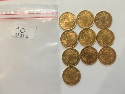 null 10 pièces de 20 Francs Suisse or (usures)