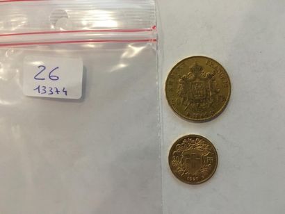 null Lot de 2 pièces en or comprenant:
- Pièce de 50 Francs or datée 1866
- Pièce...
