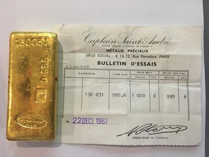 null Lingot en or n°130 031
Poids brut: 1 000 g. - Titre or : 995.6 - Poids de l'or...