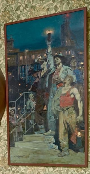 MIKHAÏL POPLAVSKY (1914-C.1994) Les lumières du Donbass
Huile sur toile, signé en...