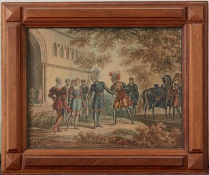 Hippolyte LECOMTE (1781-1857) Scènes de tournois
Signé et daté "1810" (en bas à gauche)
Aquarelle...