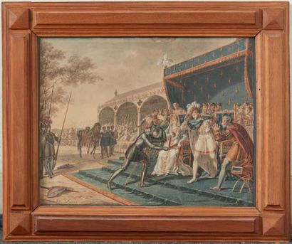 Hippolyte LECOMTE (1781-1857) Scènes de tournois
Signé et daté "1810" (en bas à gauche)
Aquarelle...