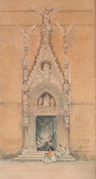 Vincenzo Loria (1849-1939) Porche de cathédrale
Signé (en bas à droite)
Aquarelle
58...