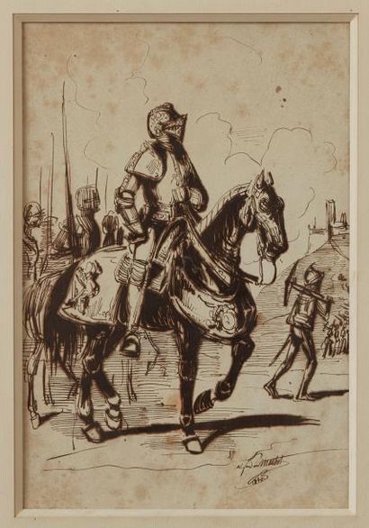 ATTRIBUÉ À CHARLES FOUQUERAY (1869-1956) Richard III à cheval
On y joint un dessin...