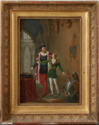 CLAUDE-JEAN BESSELIÈVRE (1779-1830) Charles V et son fils
Huile sur toile
30,5 x...