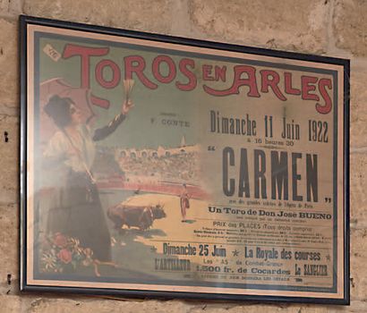 null TOROS EN ARLES
Affiche imprimée en couleurs, "Dimanche 11 juin 1922 / à 16 heures...