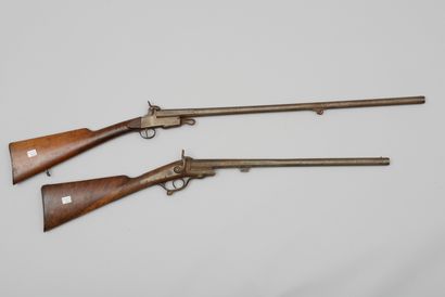 null Deux carabines de chasse à broche système Lefaucheux, à un coup, calibre 16....