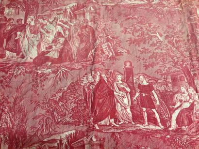 null Toile de Rouen «Cincinnatus et Regulus», vers 1825.
Grand fragment de courtepointe,...