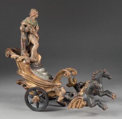 null Jouet mécanique en bois sculpté figurant «Le Char de Vénus» avec sa clef
Italie...