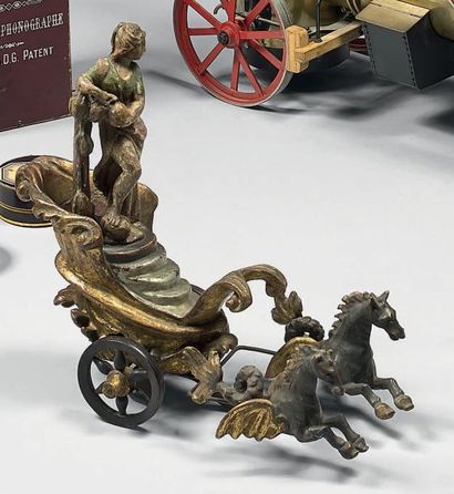 null Jouet mécanique en bois sculpté figurant «Le Char de Vénus» avec sa clef
Italie...