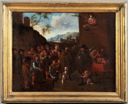 ÉCOLE ITALIENNE DU XVIIIÈME SIÈCLE Scènes de rue
Paire de toiles, sur leurs toiles...