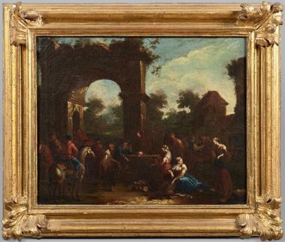 Pietro Domenico OLIVERO (Turin 1679 - 1755) *Scène de marché sous un arc antique
Scène...
