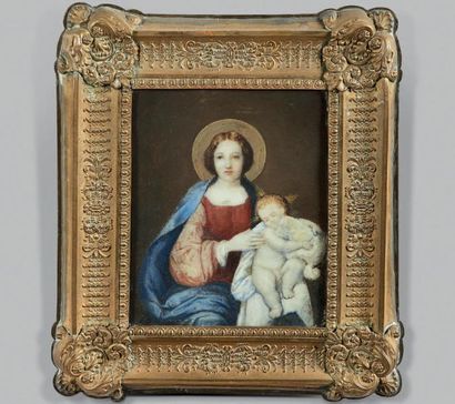 Ecole Italienne du XIXème siècle Vierge à l'Enfant
Gouache 15,5 x 12,5 cm