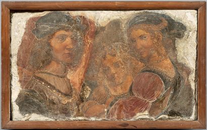 Ecole italienne de la fin du XIXème siècle Trois personnages
Fresque détachée et...