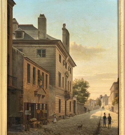 Etienne BOUHOT (Bard-les-Epoisses 1780 - Semur 1862) 
Rue d'une ville au matin Sur...