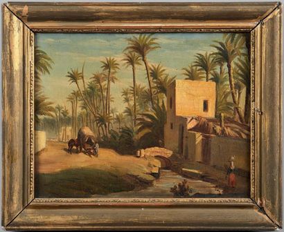 Ecole Italienne du XIXème siècle Vues d'une palmeraie
Paire de toiles, sur leurs...