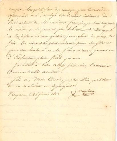 Joachim MURAT L.S.«J. Napoleon», Naples 26 février 1813, à TALLEYRAND, Prince de...
