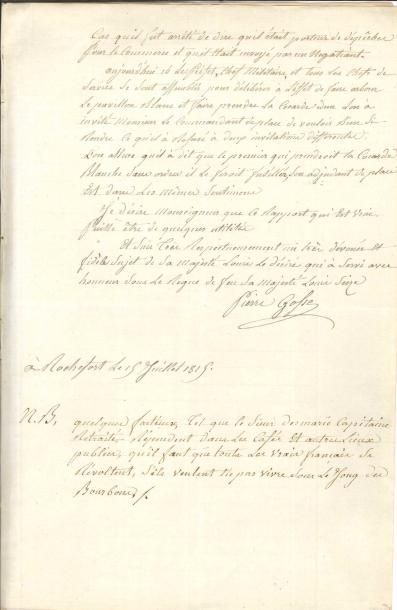 [Charles Maurice de talleyrand] L.A.S. de Pierre GOSSE, Rochefort 15 juillet 1815,...