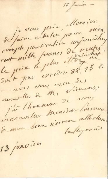 Charles-Maurice de talleyrand 3 L.A.S. «Talleyrand», janvier [1823, à un banquier...