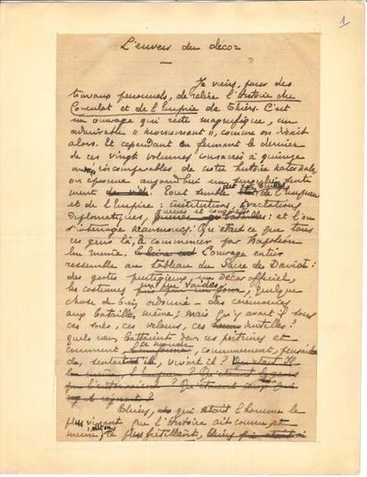 Louis MADELIN (1871-1956) historien MANUSCRIT autographe signé, L'Envers du décor;...
