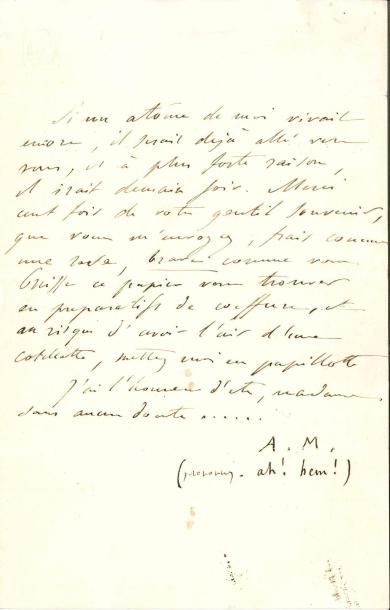 Alfred de musset (1810-1857) L.A.S. «A.M.», [20 avril 1842], à Mme Caroline JAUBERT;...