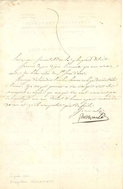 NAPOLEON Ier L.S. «Bonaparte», Q.G. du Caire 9 frimaire VII (29 novembre 1798), au...
