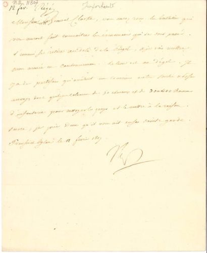 NAPOLEON Ier L.S. «Nap», Preussich-Eylau 12 février 1807, au général CLARKE; la lettre...