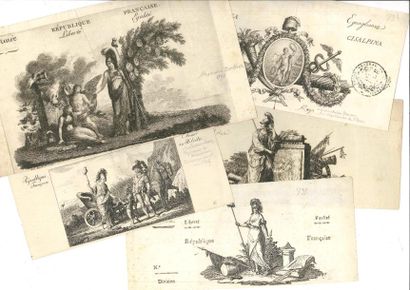 null VIGNETTES. 24 vignettes découpées de lettres ou pièces de la Révolution ou l'Empire;...