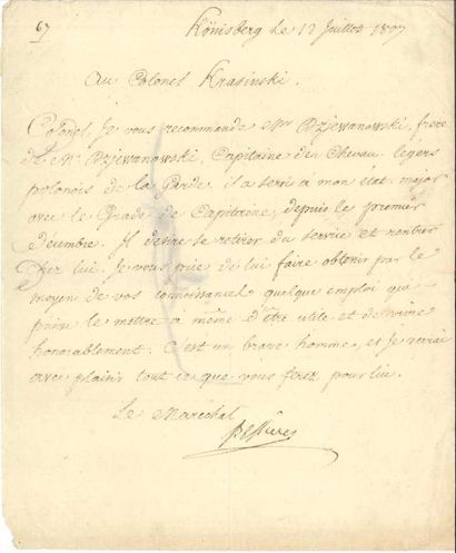 Jean-Baptiste BESSIÈRES (1768-1813) Maréchal d'Empire, duc d'Istrie
L.S. comme maréchal,...