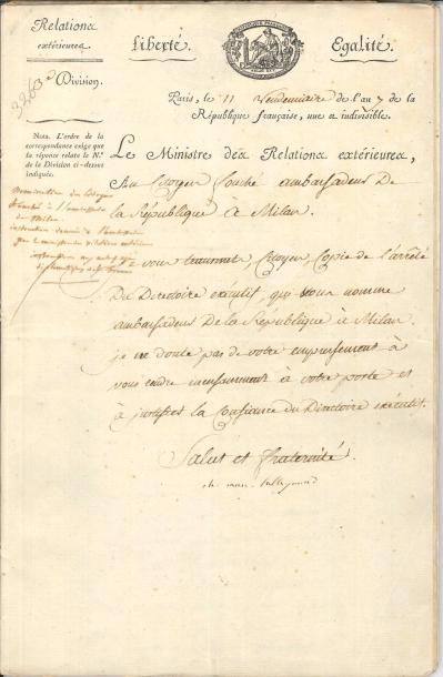 Charles-Maurice de talleyrand 2 L.S. et 3 P.S. «Ch. Mau. Talleyrand», Paris septembre-octobre...