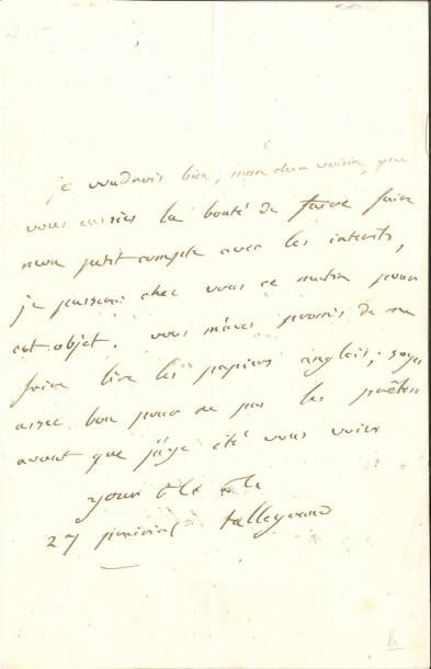 Charles-Maurice de talleyrand L.A.S. «Talleyrand», 27 prairial [VII] (15 juin 1799),...