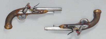 null Paire de pistolets d'officier à silex modèle 1816, canons à pans puis ronds,...