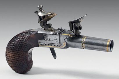 null * Pistolet coup de poing à silex modèle de luxe par Boutet, canon rond à balles...