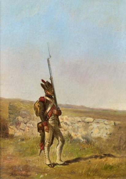 Ernest Meissonnier (1815/1891) Grenadier d'infanterie vers 1800, en sentinelle près...