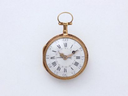 null Montre de poche en or 750 millièmes, cadran émaillé blanc avec chiffres romains...