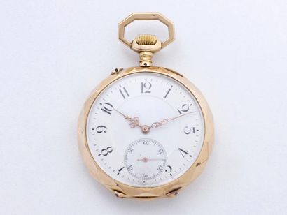 null Montre de poche en or 750 millièmes, cadran émaillé blanc avec chiffres arabes...